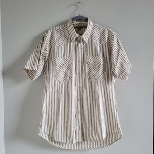 Vintage Ruddock Flying Ranchwear Stripe Short Sleeve Pearl Snap Button Shirt XLT